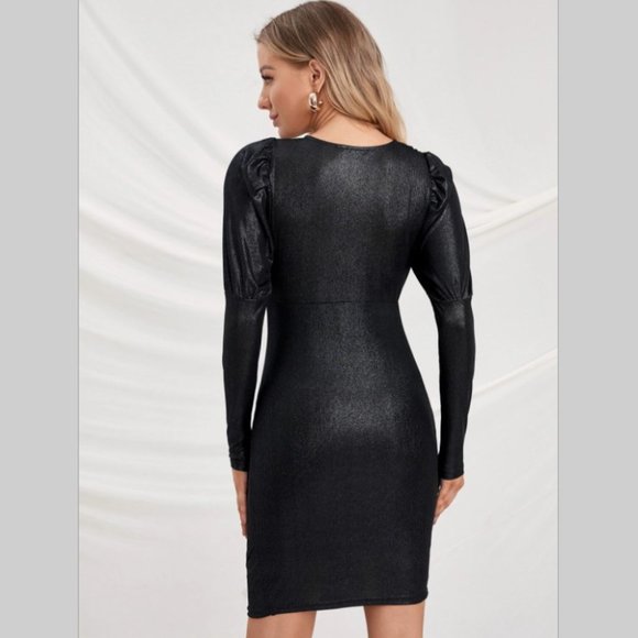 NWT Maternity black dress occasional party elegant short long sleeve above knee - Picture 2 of 5